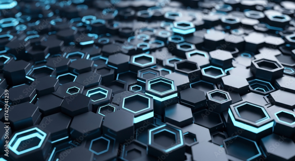 Obraz premium Futuristic Hexagonal Network Abstract Digital Background Glowing Blue Light