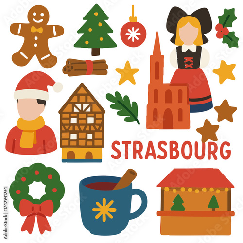 Flat Design Christmas in Strasbourg Icon Set