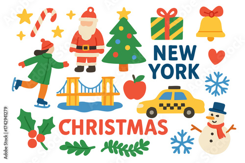 Flat Design Christmas in New York Icon Set