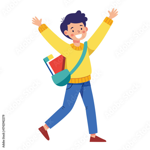 Happy Boy With Backpack And Books child student.