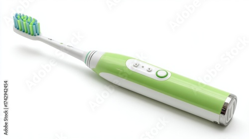 a toothbrush with an attached electric toothbrush handle in a white background
