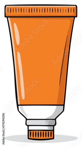 Cartoon Style Illustration of an Orange Tube with White Cap for Ointment