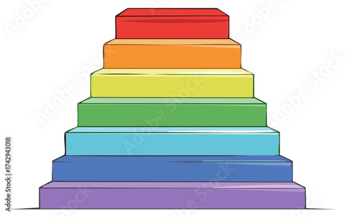 Cartoon colorful stacked stairs design in rainbow colors