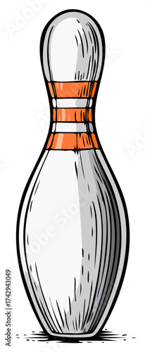 Bowling pin illustration with orange stripes and black outline