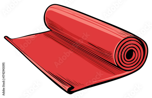 Red Exercise Mat Unrolled for Fitness, Gym, Pilates or Yoga in Vector Illustration