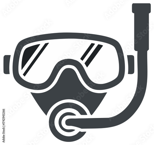 Vector illustration of a diving mask and snorkel, isolated, monochrome.