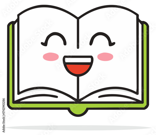 Happy book with wine glass face illustration cute character