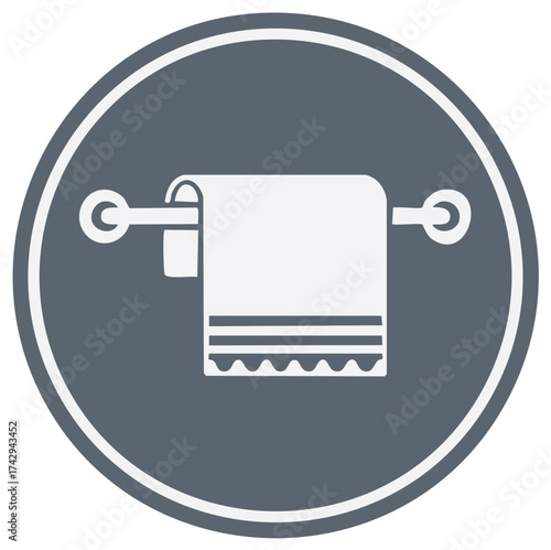 Towel on a Rack Icon in Circle Shape. Bathroom or Spa Concept