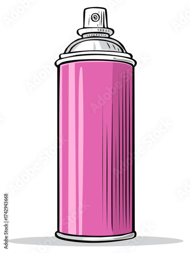 Vibrant Pink Aerosol Spray Can with Silver Cap and Detailed Body Lines