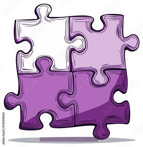 Four Piece Jigsaw Puzzle with Missing Part Connection Cartoon Concept