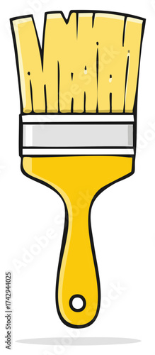 Cartoon Yellow Paintbrush with Black Outline and Grey Ferrule