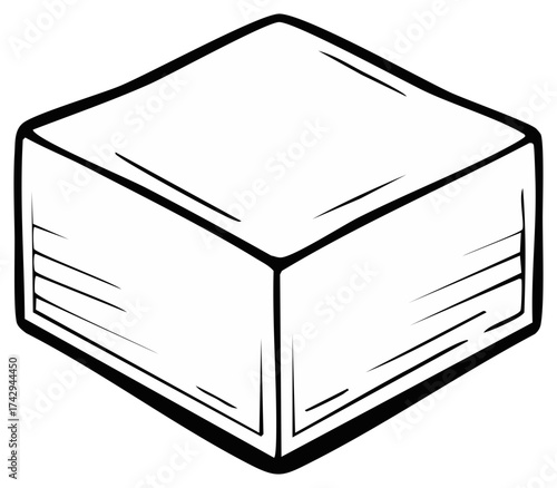 Simple black and white line art illustration of a cube or block