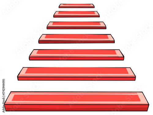 Illustration of cartoon red steps ascending upwards, progress and ambition, achievement concept
