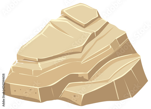 Layered Rock Formation Cartoon Illustration Textured Sandstone Boulder Graphic