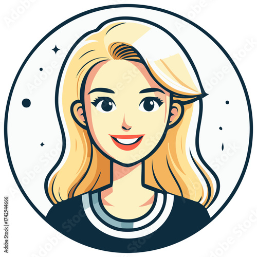Portrait of a blonde woman with smiling and black shirt illustration graphic avatar cartoon character simple design