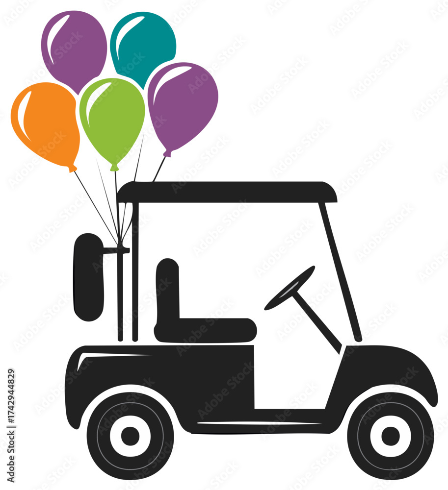 Fototapeta premium Festive Golf Cart with Colorful Balloons for Celebration Icon