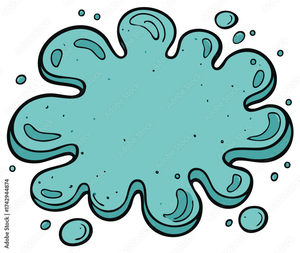 Obraz premium Cartoon Splash of Blue Liquid Droplets Splatter Burst in Bright Bold Style