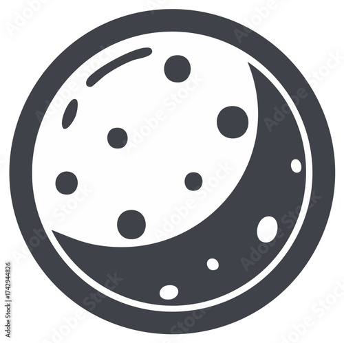 Abstract Phase of the Moon Icon with Craters for Astronomy and Space Exploration
