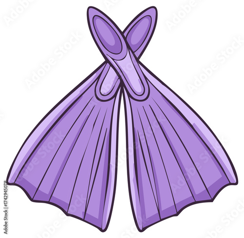 Purple swim fins crossed for diving and underwater adventure illustration
