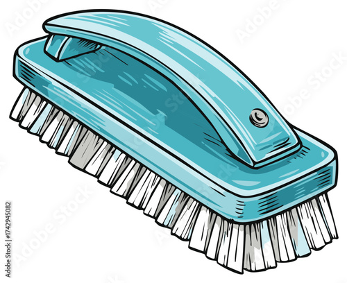 Teal scrubbing brush illustration for household cleaning chores and tidiness