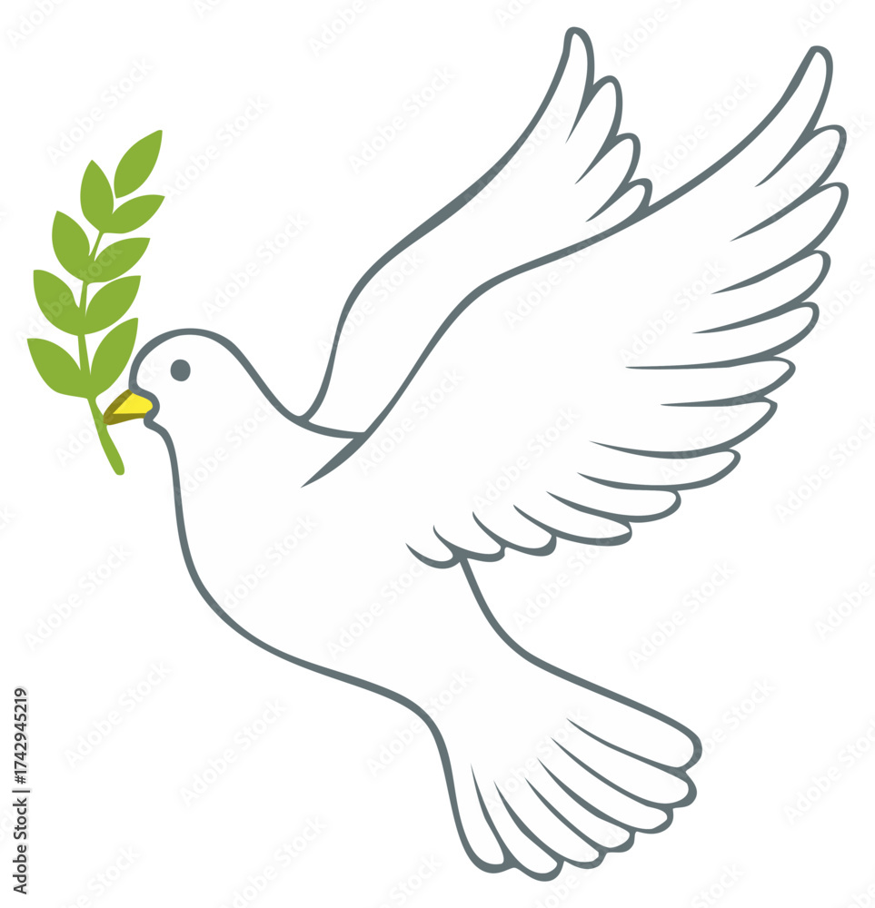 Obraz premium White dove of peace flying with a green olive branch illustration