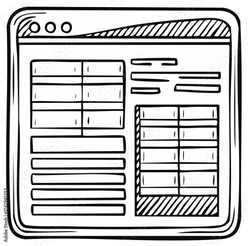 Software Interface Sketch with Tables and Forms in Hand Drawn Style