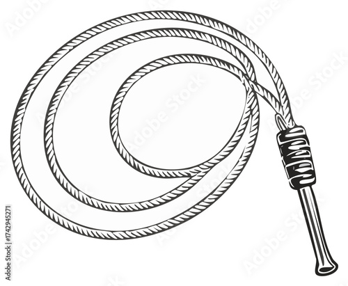 Cowboy Lasso Rope with Handle Hand Drawn Illustration Western Culture Design