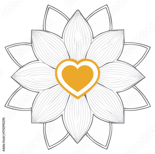 Floral Bloom Illustration Featuring Golden Heart at Center Tenderly Presented