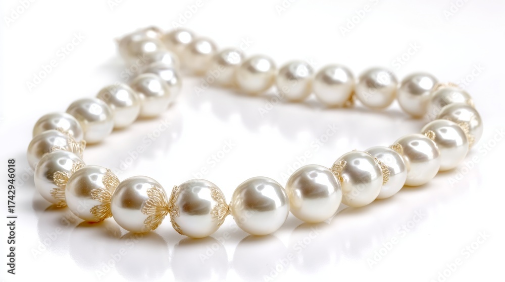 Obraz premium a long necklace with gold colored beads strung together, interspersed with round pearls
