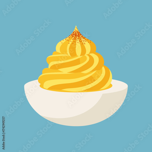 A classic deviled egg appetizer with swirled yolk filling.