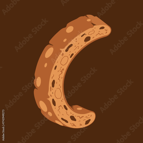 A crescent shaped biscotti cookie with chocolate chips and nuts.