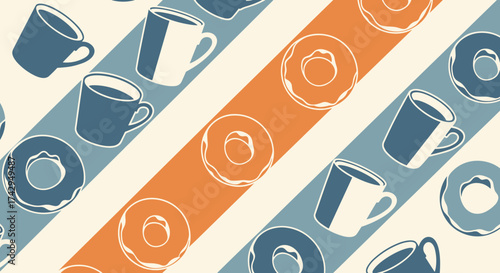 Coffee cups and donuts pattern design for cafe or bakery.