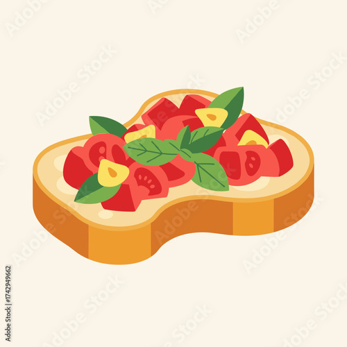 Delicious Bruschetta Topped with Tomatoes Basil and Garlic.