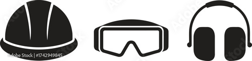 Black silhouette icons of safety gear for construction and industrial work
