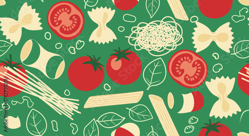 Vibrant Pasta and Tomato Pattern A Culinary Delight.