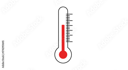 Simple thermometer icon with a red measurement scale indicating heat or fever. Vector illustration concept for weather and temperature readings