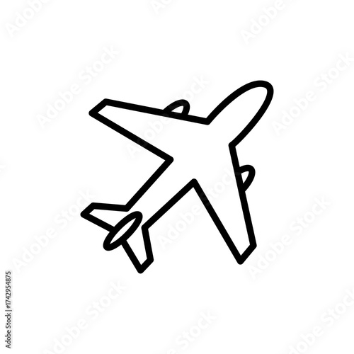 Minimalist Line Art Airplane Flight Transportation Symbol Travel Icon Isolated