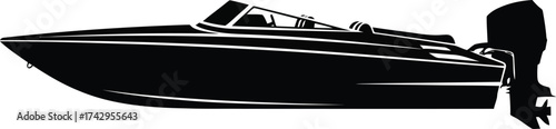 Sleek speedboat silhouette side view aquatic vehicle for marine sport and recreation vector