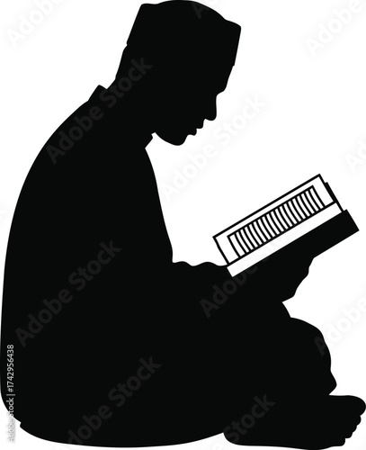 Silhouette of a person sitting and reading a book religious text isolated vector vector