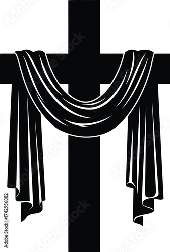 Christian cross silhouette with draped fabric symbol of faith hope and resurrection for easter celebrations vector
