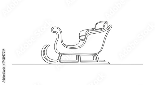 A simple, clean, and elegant line drawing illustration of a classic sleigh, perfect for winter holiday and festive season designs