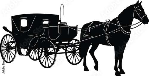 Vintage horse drawn carriage silhouette elegant transportation historical travel coach vector
