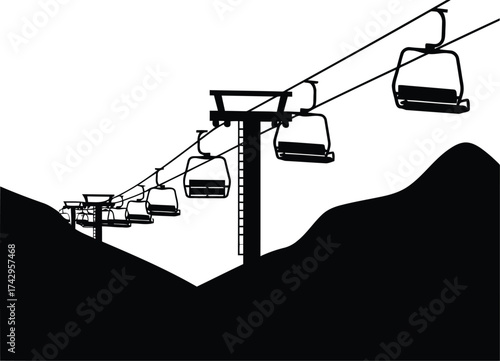 Scenic mountain ski lift transporting passengers up snowy slopes for winter recreation travel vector