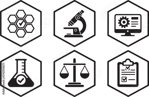 Flat black silhouette icon set of ai powered diagnostics tools