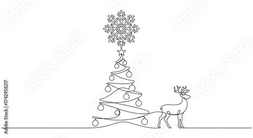 One-Line Christmas Minimalist Tree, Ornament, and Reindeer Design for Festive Holiday Celebrations