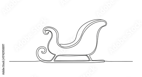 A Minimalist Line Drawing of a Classic Santa's Sleigh, Representing Holiday Joy, Winter Season, Gift Delivery, and Festive Cheer, for Seasonal Designs