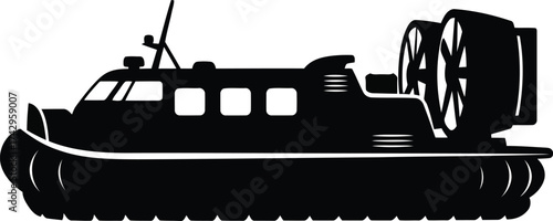 Hovercraft vehicle silhouette transportation water land amphibious travel military industrial speed boat vector
