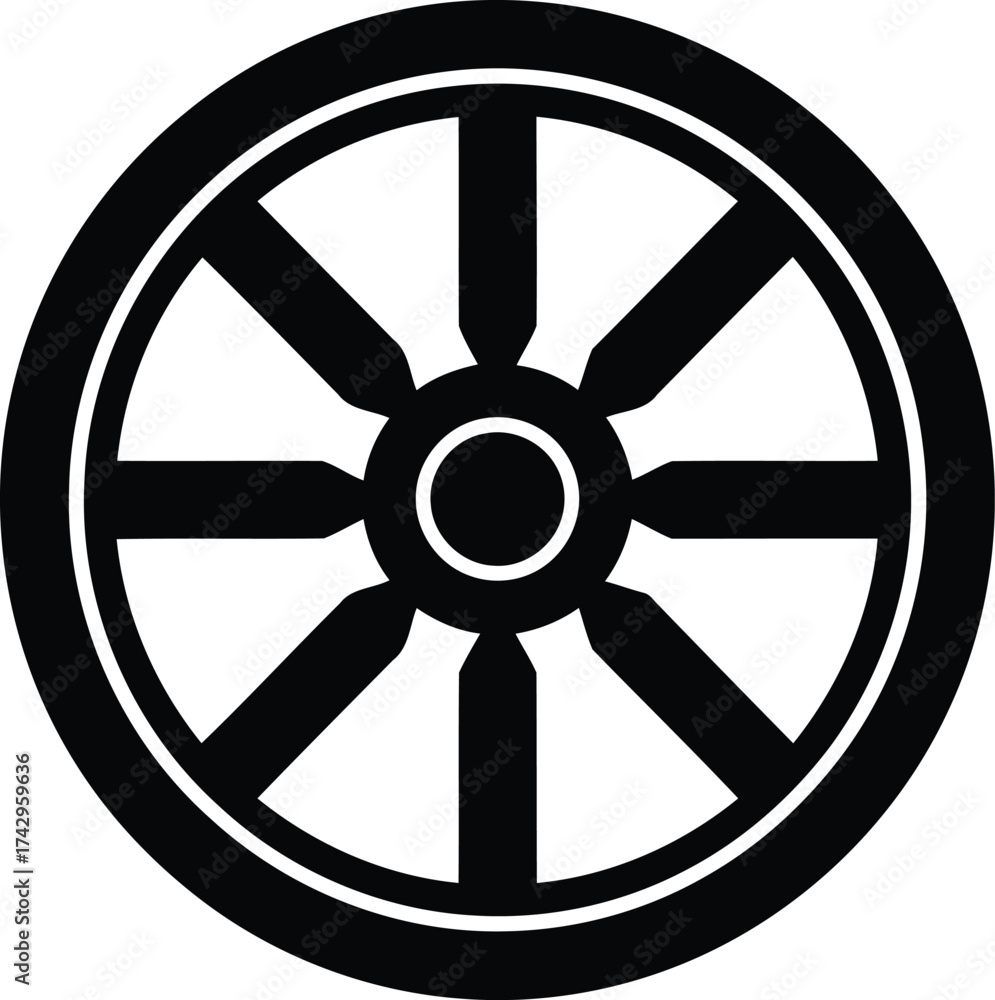 Naklejka premium Simple minimalist wheel icon vector graphic isolated on represents cycles progress journey vector