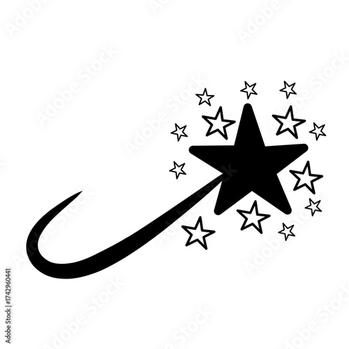 Star Silhouette of the falling of Comets, Meteorites, Asteroids, the sparks of fireworks. Vector design elements isolated on white background