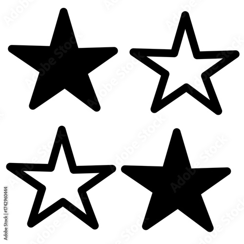 Star Silhouette of the falling of Comets, Meteorites, Asteroids, the sparks of fireworks. Vector design elements isolated on white background